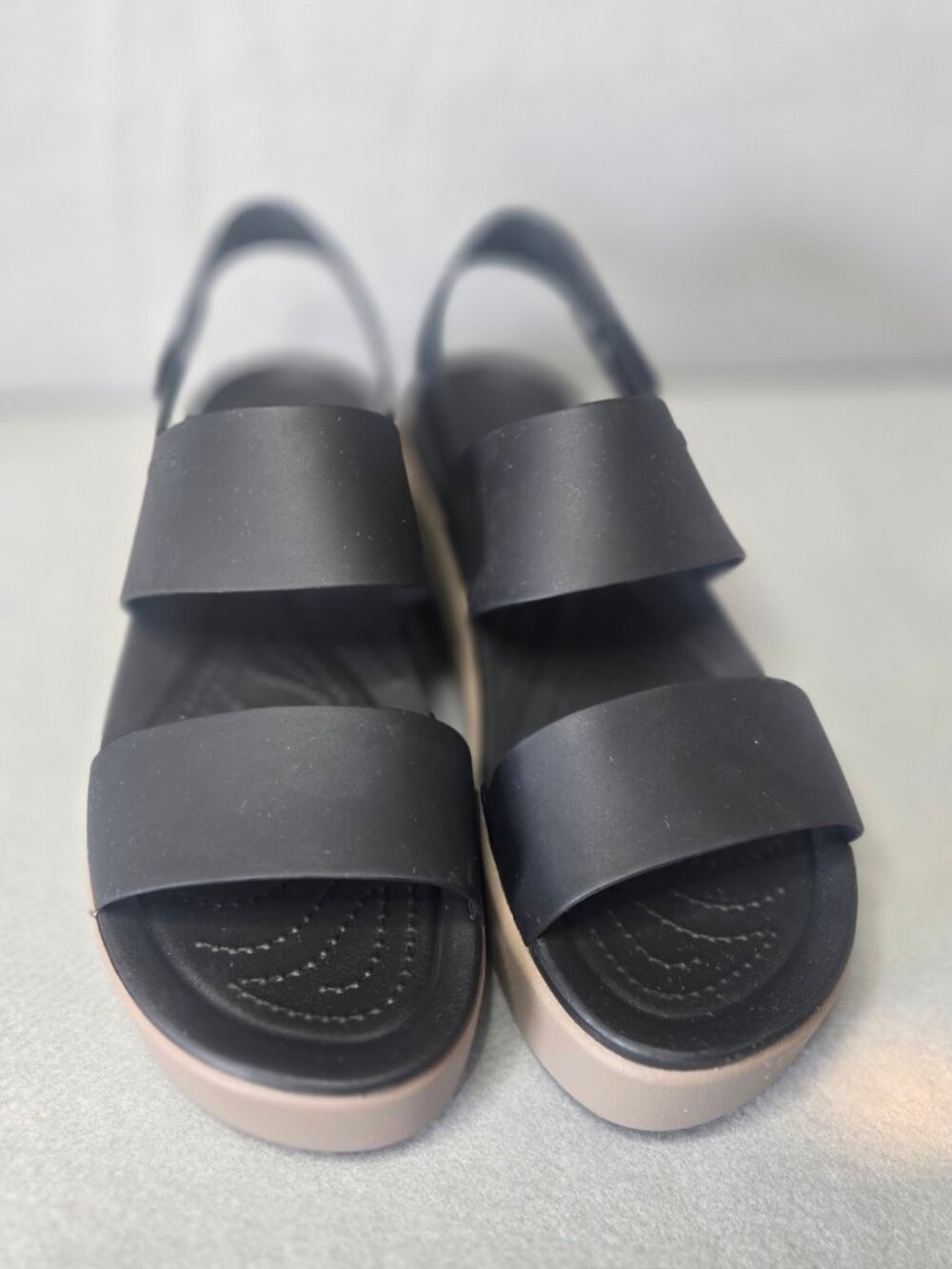 Crocs Black Platform Sandals with Beige Sole Size 10 - Picture 5 of 5